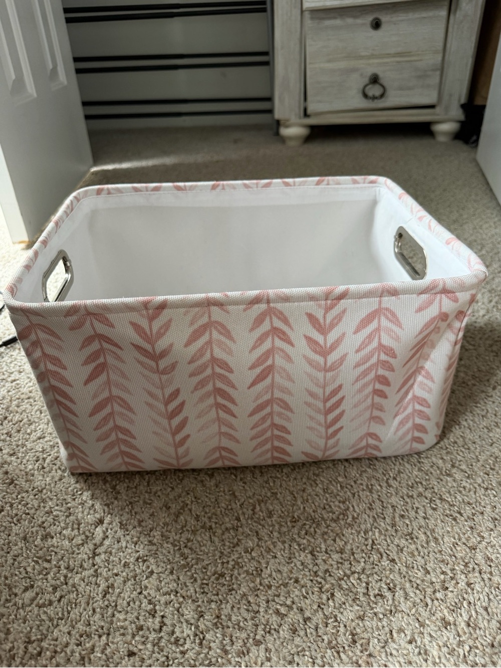 Pink Leaf Pattern Fabric Storage Bin - Home Accents